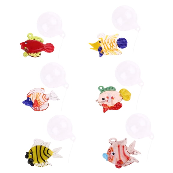 Handmade Glass Fish Decorations with Bubble, 6Piece Aquarium Float Decoration for Creative Homes Embellishment