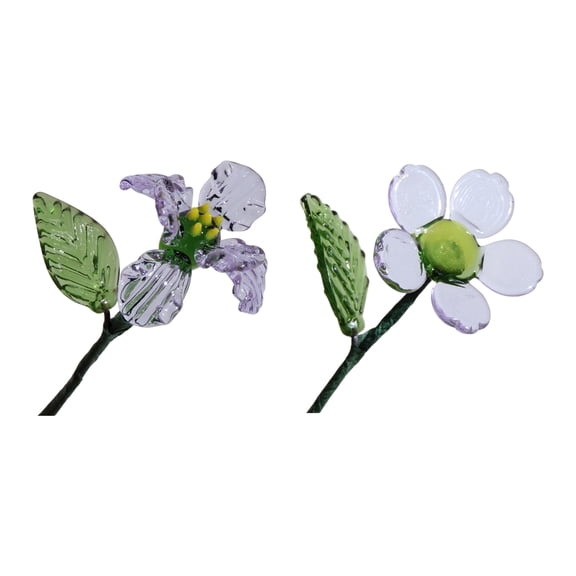 Handmade Glass Flower Ornament Hand Blown Glass Birth Month Flower with Stems for Diys Birth Flowers Bouquet Home Decors