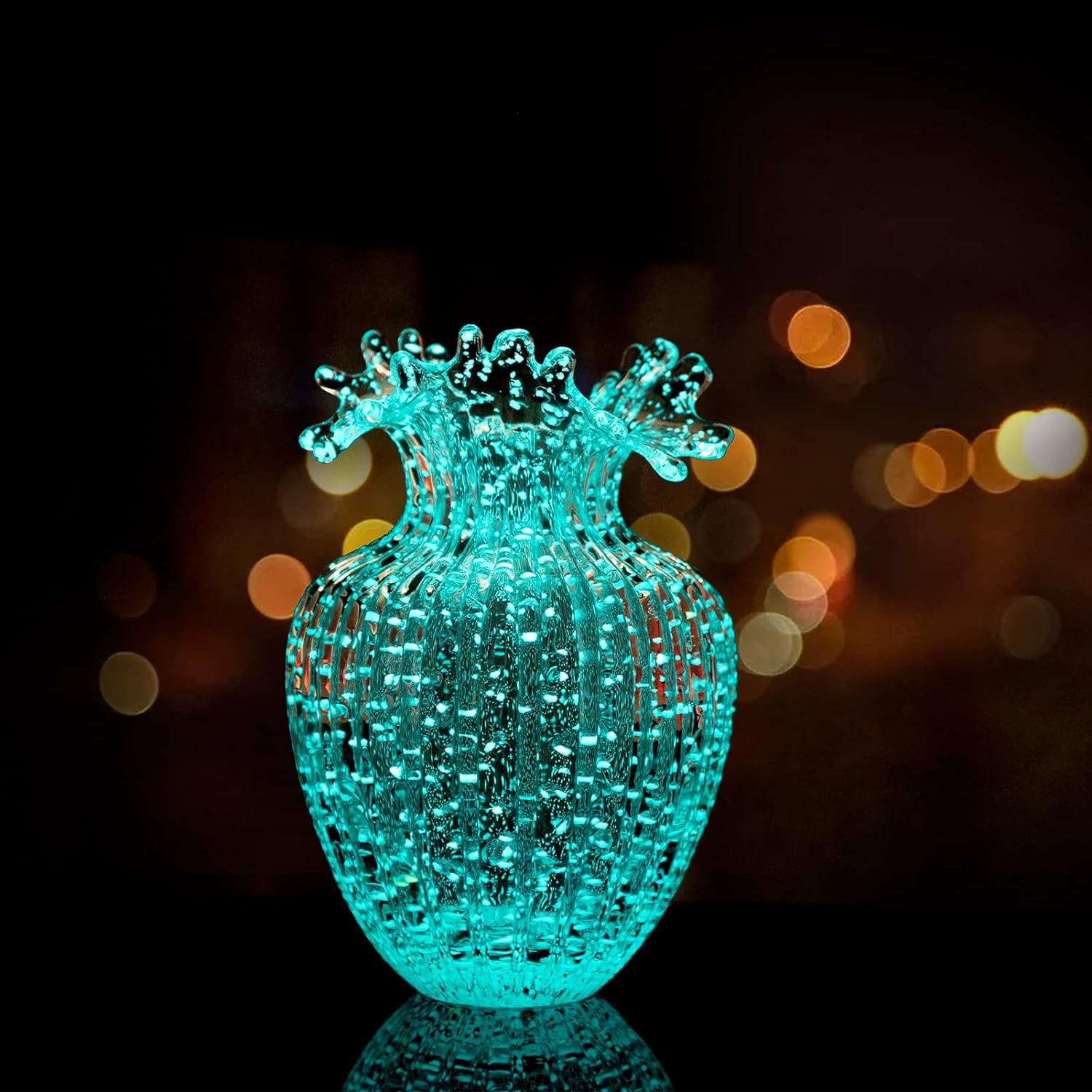 Handmade Luminous Glass Vase with Wavy Mouth Design