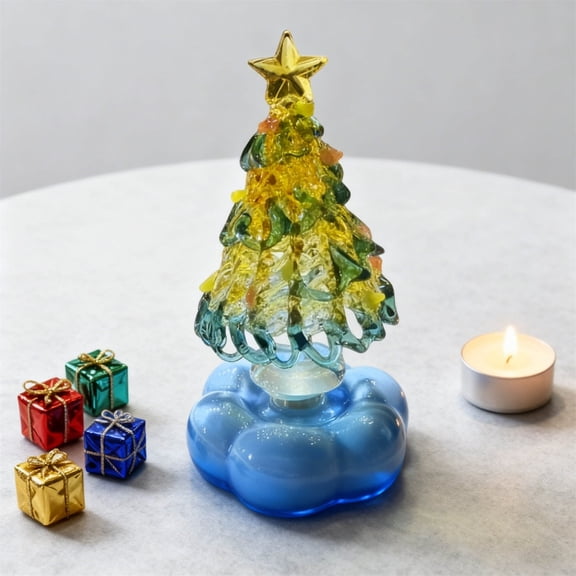 Handmade Glass Rotating Christmas Tree - Crystal Art Craft for Holiday Tabletop Decor Gifts