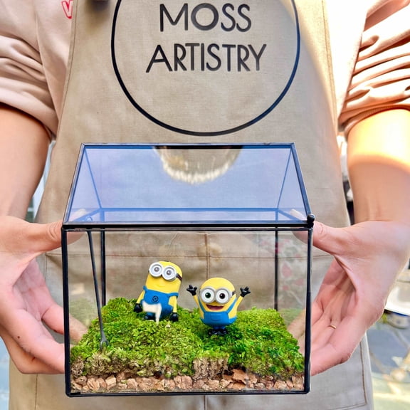Handmade Glass Terrarium Micro Landscape Minion Pals Mossbox - Playful Desktop Preserved Moss Art Handmade Decor Graduation Gift Holiday Gift