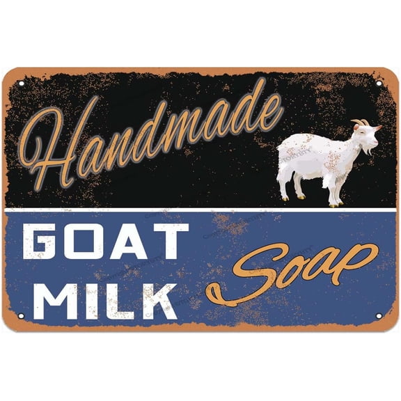 Handmade Goat Milk Soap Metal Vintage Tin Sign Wall Decoration 12x8 inches for Home Kitchen Bathroom Farm Garden Garage Funny Wall Decor