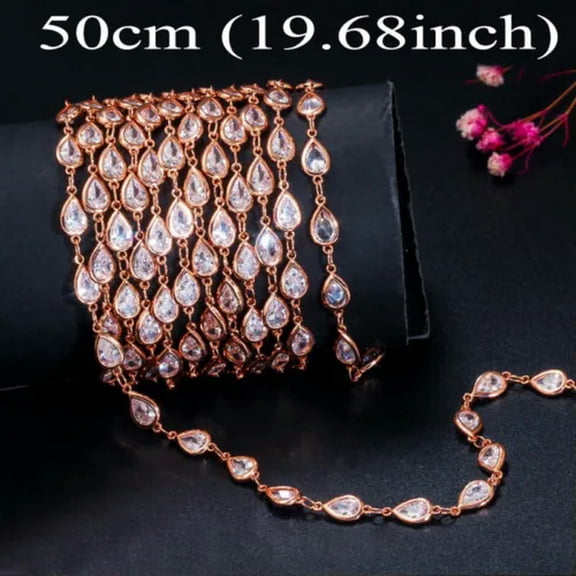 Handmade Gold CZ Long Bead Necklace Link Chain DIY Making Jewelry Accessories
