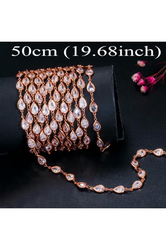 Handmade Gold CZ Long Bead Necklace Link Chain DIY Making Jewelry Accessories