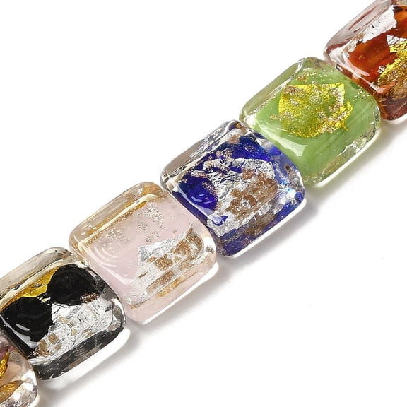 Handmade Gold Foil and Silver Foil Lampwork Beads Square Mixed Color 12.5~13x12x6~6.5mm Hole: 1~1.2mm