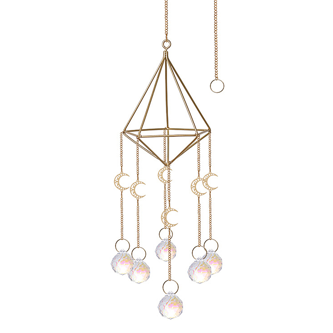 Attrape-soleil En Cristal Avec Carillon Métal - Décoration Fenêtre, Jardin - Crée Des Arcs-en-ciel, Motif Lune Et Prismes