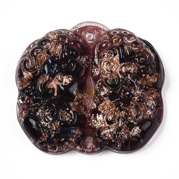 Handmade Gold Sand Lampwork Links Connectors Auspicious Clouds Coconut Brown 45x41x10mm Hole: 2mm