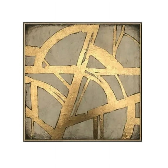 Handmade Golden Color Painting Canvas work Intersecting Elegance Gold Grey Abstract Crossroads Textured Painting Wall Art