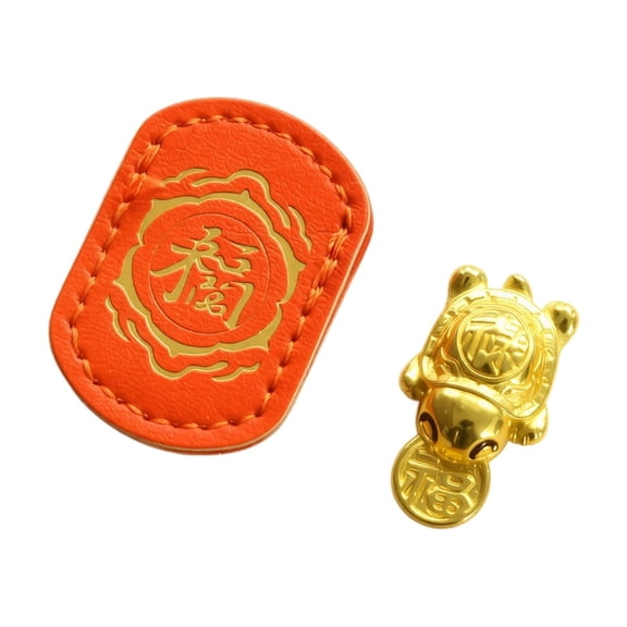 Handmade Golden Turtle Feng Shui Amulet, Chinese Lucky Charm 2026 Edition, Talisman with Leather Sleeve(Orange)