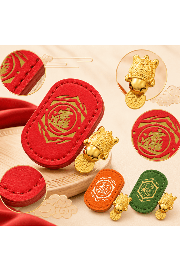 Handmade Golden Turtle Feng Shui Amulet, Lucky Turtle Charm Chinese Ornament, Golden Turtle Talisman with Leather Sleeve, Feng Shui Home Birthday Lucky Figurine Gift