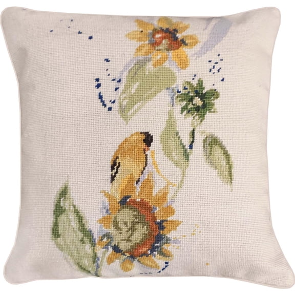 Handmade Goldfinch Needlepoint Pillow for Elegant Decor