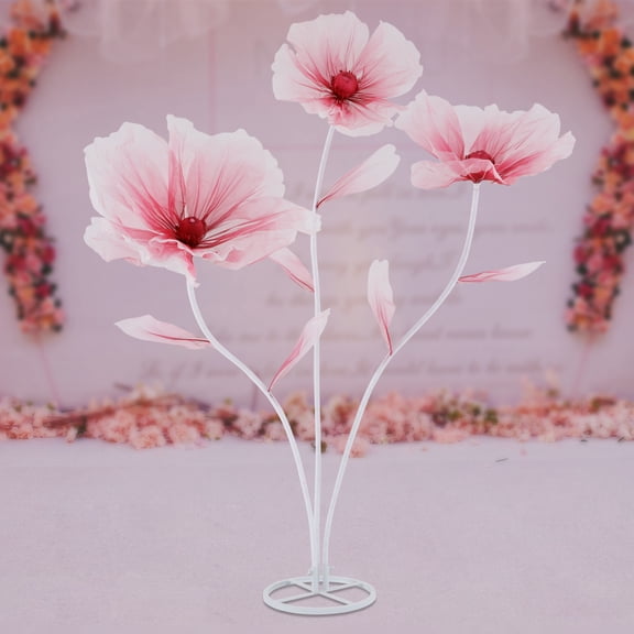 Handmade Gradient Red Artificial Flowers 3-Head Set, 170cm Height Silk Petals Iron Base for Wedding Stage Decor