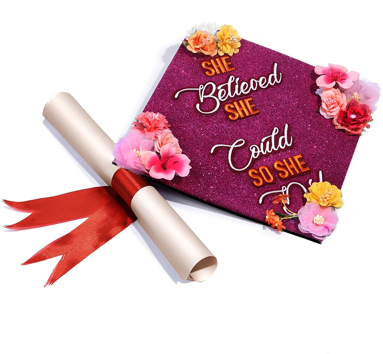 Handmade Graduation Cap Topper, Graduation Cap Decorations, She Believe She Could So She Did