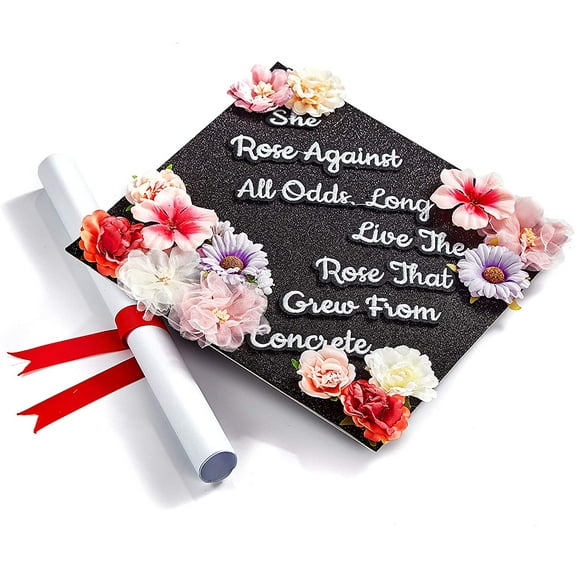 Handmade Graduation Cap Topper, Graduation Cap Decorations, She Rose Against All Odds