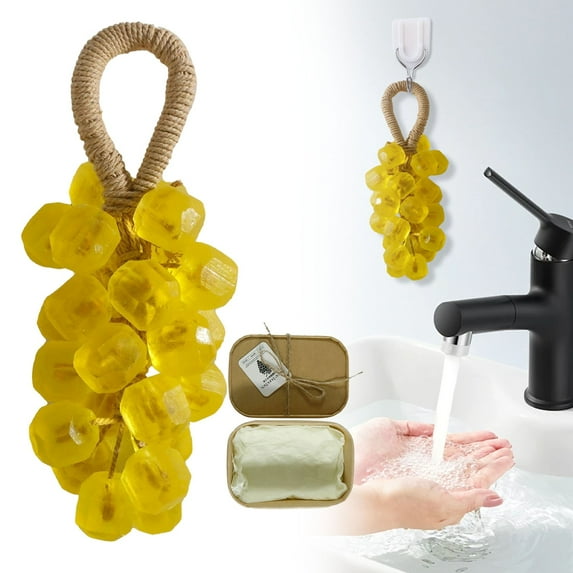 Handmade Grape Soap on a Rope, Crystal Design, Hand Washing and Bath, Cold-Process Bath Bar for Men & Women, Gift & Decoration, Air Freshening, 1 Pcs, 7.09x2.55"