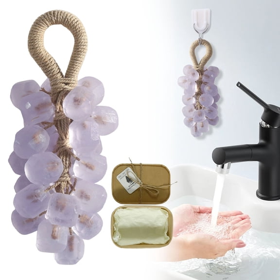 Handmade Grape Soap on a Rope, Crystal Design, Hand Washing and Bath, Cold-Process Bath Bar for Men & Women, Gift & Decoration, Air Freshening, 1 Pcs, 7.09x2.55"