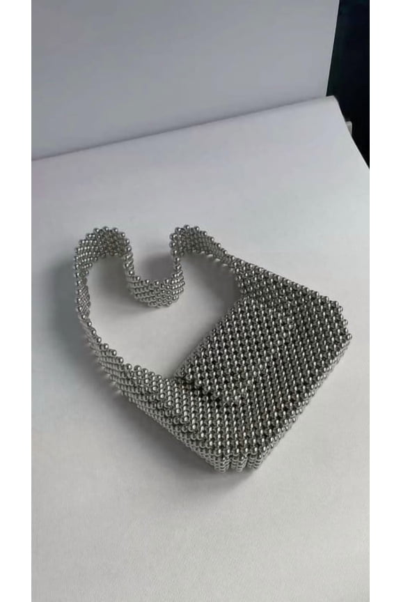 Handmade Gray Pearl Beaded Bag Ideal Gifting Handbag for Women's & Girls Special Occasion