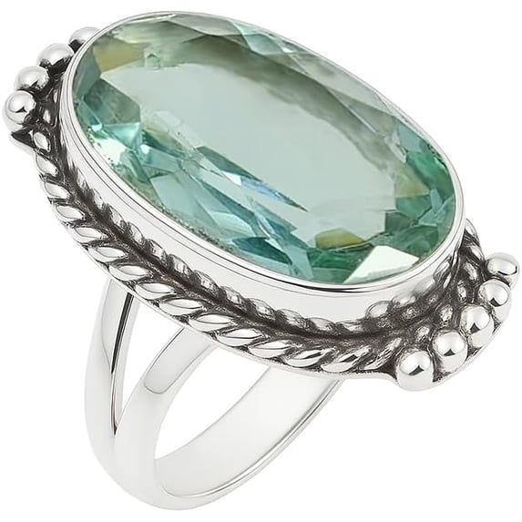 Handmade Aquamarine Gemstone Ring 925 Sterling Silver Ring Oxidised Statement Ring Size US 4