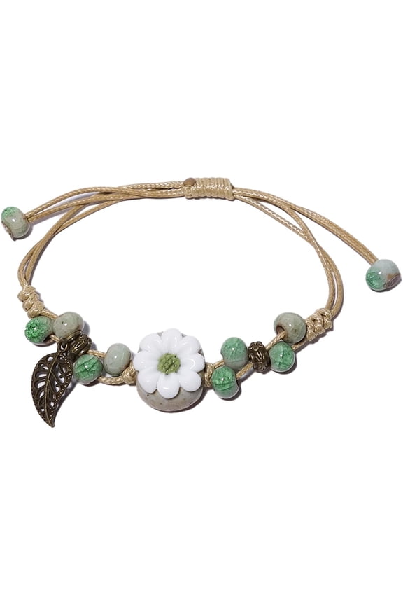 Handmade Green Boho Bracelets for Women, Bohemian Ceramic Beads Bracelets for Friends, Trendy Porcelain Stone Beaded Bracelets for Sisters