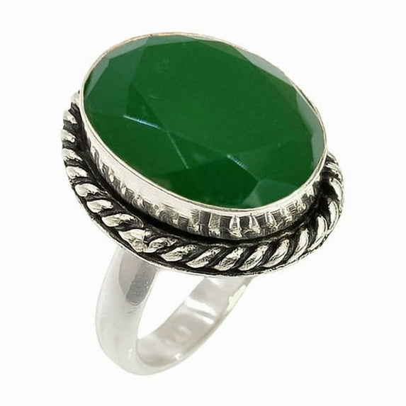 Handmade Green Onyx 925 Sterling Silver Ring Healing Crystal Jewelry Women’s Fashion Gemstone Ring Size US 5