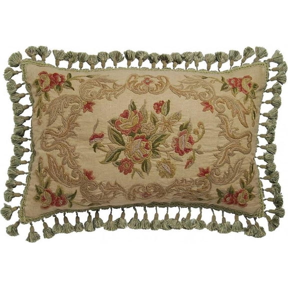 Handmade Green Wool Throw Pillow-Traditional 16x24