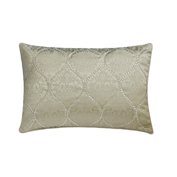 Handmade Grey 12"x16" (30x40 cm) Lumbar Pillow Cover, Jacquard Crystal Embroidery & Victorian Oblong Pillow, Damask Pattern Modern Style - Aabharana