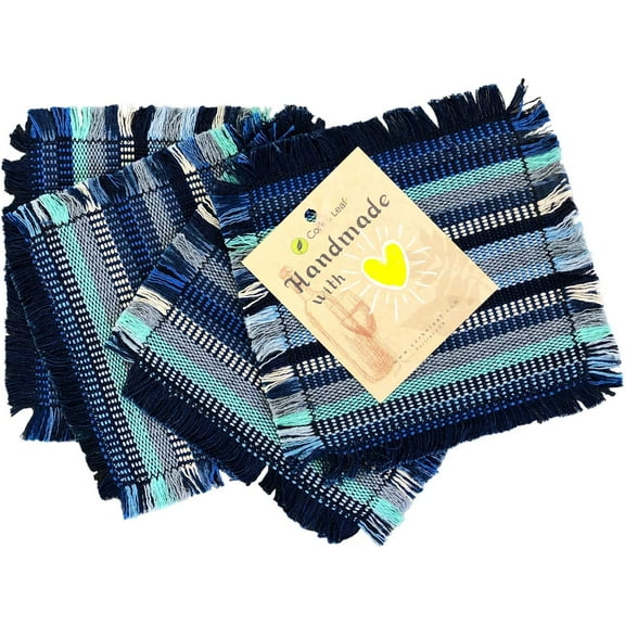 Handmade Guatemalan Coasters Blue Striped (Set of 4)