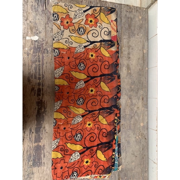 Handmade Gudari Kantha Work Quilt Winter Bedspread Patch Counterpane Printed Mat