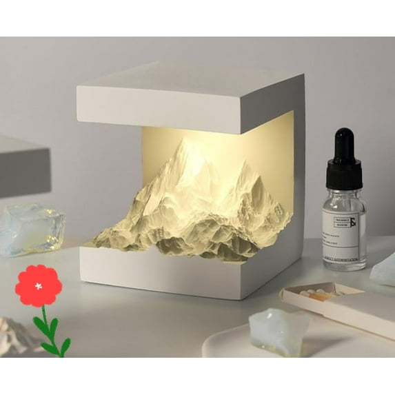 Handmade Gypsum Aromatherapy Night Light – USB Powered 3-Color Dimmable Mood Lamp with Essential Oil Diffuser, Snow Mountain Zen Decor for Bedroom, Meditation & Gift(White)