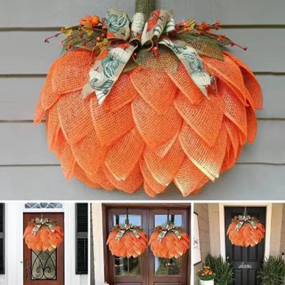Handmade Halloween Pumpkin Wreath For Festive Decoration For Halloween Thanksgiving Christmas(Orange)