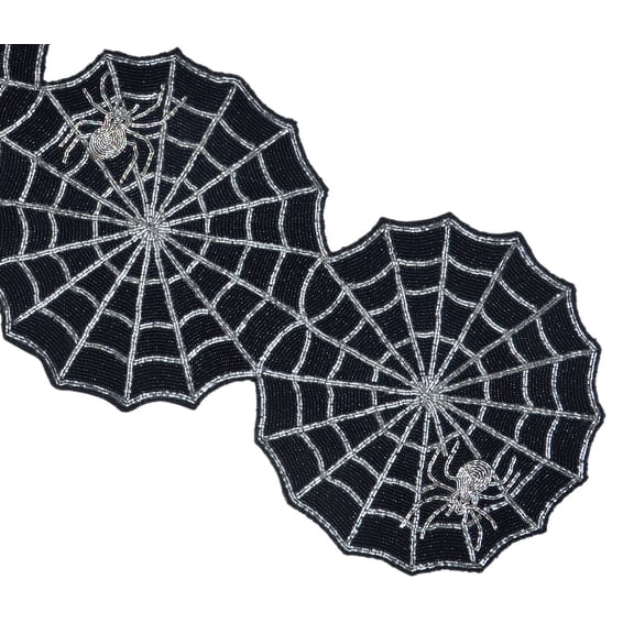 Handmade Halloween Spider Table Runner, Beaded Spider Web Table Runner, Halloween Cob Web Table Decoration 13X36 Inches