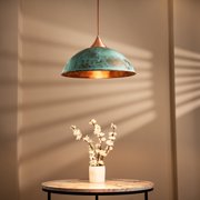 Handmade Hammered Copper Pendant Light   Green Patina Farmhouse Ceiling Light for Kitchen, Dining Room, Rustic & Industrial Home Decor