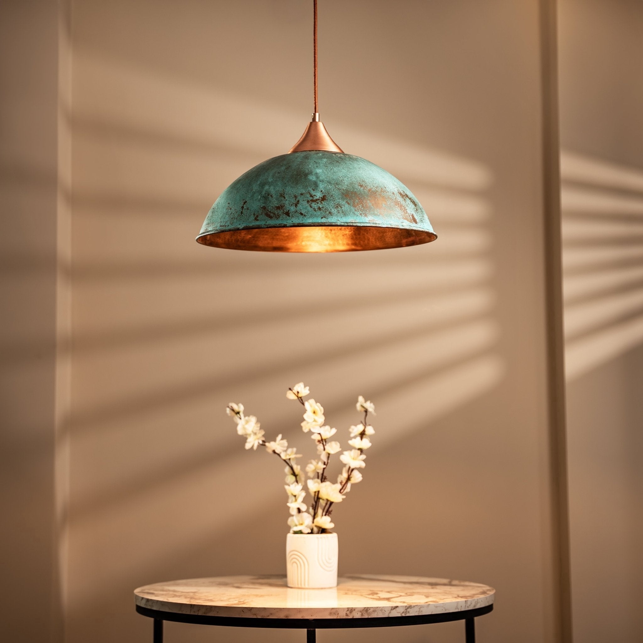 Handmade Hammered Copper Pendant Light – Green Patina Farmhouse Ceiling ...