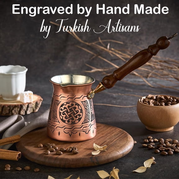Handmade Hammered Copper Turkish Coffee Pot with Tin - Traditional Ibrik Cezve for Stovetop Brewing