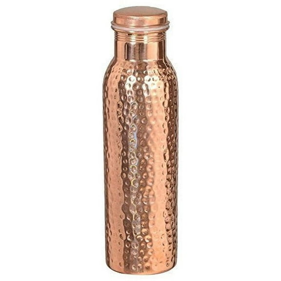 Handmade Hammered Copper Water Bottle - 34oz, Joint-Free & Lacquer Coated, Leak-Proof Vessel for Ayurvedic Health Benefits