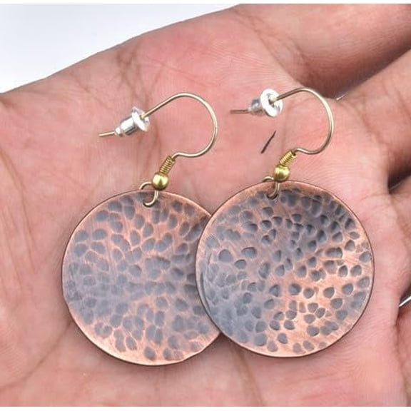 Vivanta Handmade Hammered Crafted Copper Earrings for women Lightweight Round Disc Dangle Earrings, Boho Statement Jewelry with Rustic Vintage Style Drop
