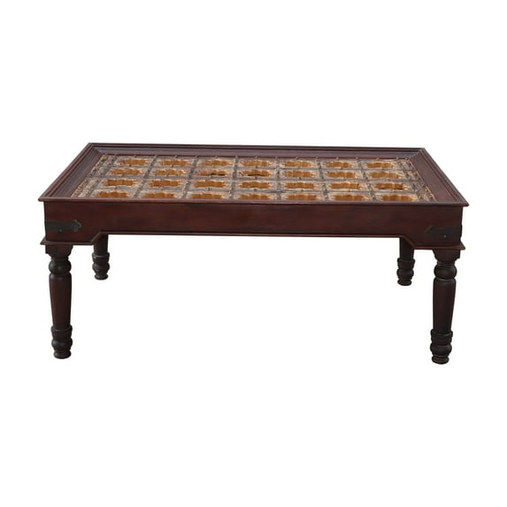 Handmade Hand Carved Solid Wood 8 Seater Dining Table | Distressed Brown Rectangle Shape Table | Weather Aged Long Dining Table