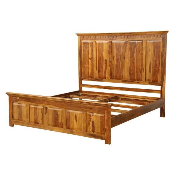 Handmade Hand Carved Solid Wood King Size Bed | Rustic Country King Headboard | Mid Century Modern Bedroom Furniture | Indian Furniture