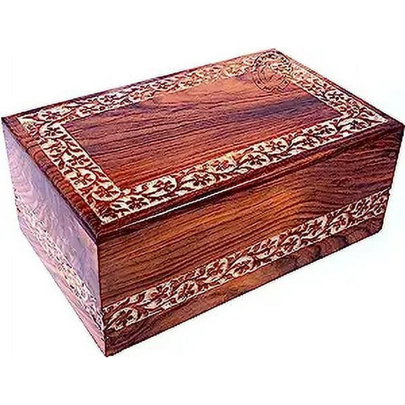 Handmade & Handcrafted Rosewood Borders Engraving Wooden Cremation Box/Urns for Human Ashes Adult, Funeral Urn Box (Large : 9" x 5.5" x 4.5" - 180lbs or 72kg, Whitewashed)