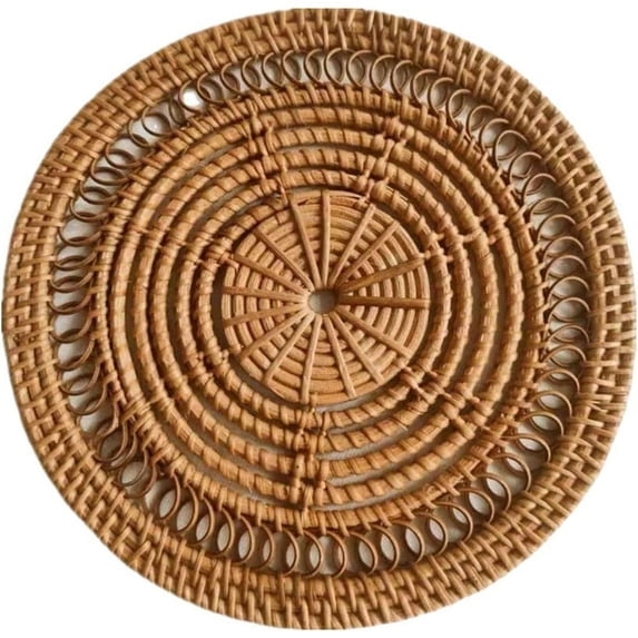 Handmade Hanging Woven Wall Basket Decor, Round Boho Unique Wicker Wall Decor, Rustic Decorative Seagrass Flat Baskets Bowl Tray for Home Table Wall Art Living Room Bedroom Indoor Outdoor