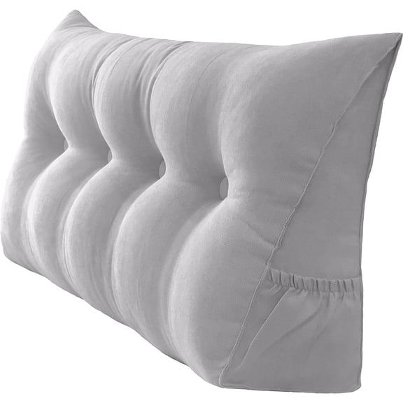 Handmade Headboard Pillow- Triangular Wedge Support Large Bolster Cushion Headboard Backrest Pillow with Two Large Side Pockets for Bed Rest (Chalk Grey, 47 x 8 x 20 inches)