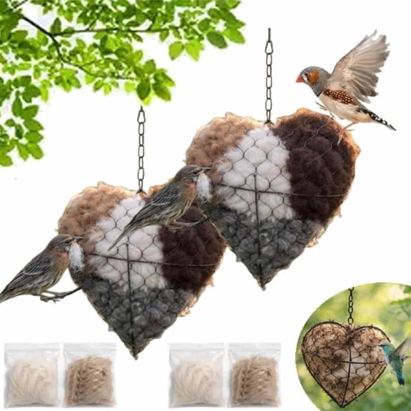 Handmade Heart Bird Nest (Alpaca Fiber): Nest Material Holder & Winter Shelter for Hummingbirds, Wild Birds (Garden Yard Art) (1PC)