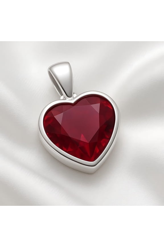 Handmade Heart Ruby Pendant Necklace 10 Carat Gem, 25 Carat Silver