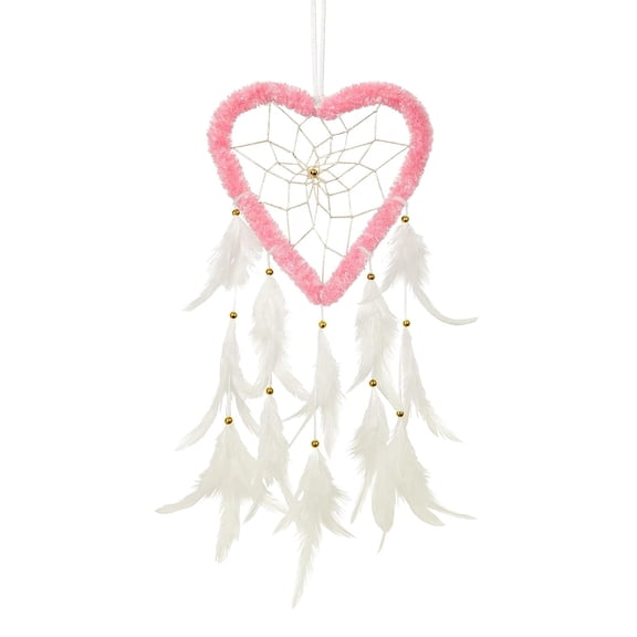 Handmade Heart Shape Dream Catcher for Bedroom & Home Decor Dreamcatcher with Feathers & Beads | Wall Hanging Art for Kids Room, Living Room, Gifting (Pink)