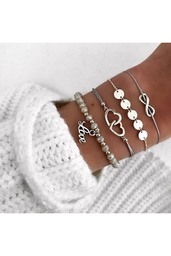 Heart Shape Bracelet Set Unisex Alloy Electroplated Anniversary Bracelet Employee Benefits Travel Gift European