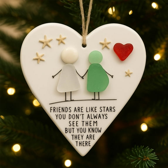 Handmade Heart Shaped Sea Glass Friendship Ornament Sustainable Home Decor Gift for Women Friends Anniversary Keepsake Living Room Décor - 3.1 Inch