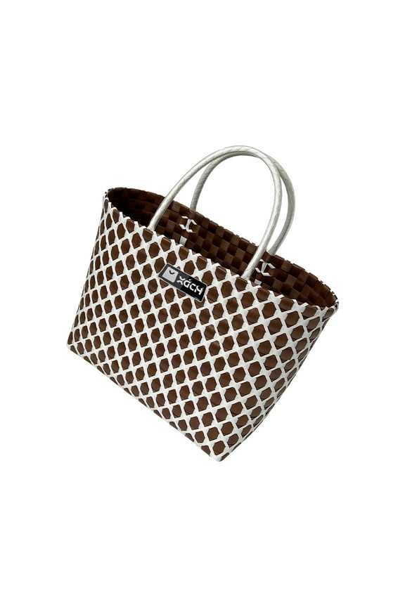 Handmade Heavy Duty Multipurposed Unisex Plastic Tote Bag, Capable of Handling Over 50 Lbs, Washable and Wipe to Dry, Mini Russet Color