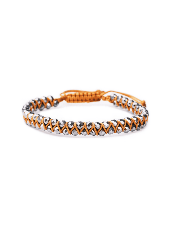 Handmade Hematite Boho Faceted Crystal Bead Woven Bracelet Men's Women's