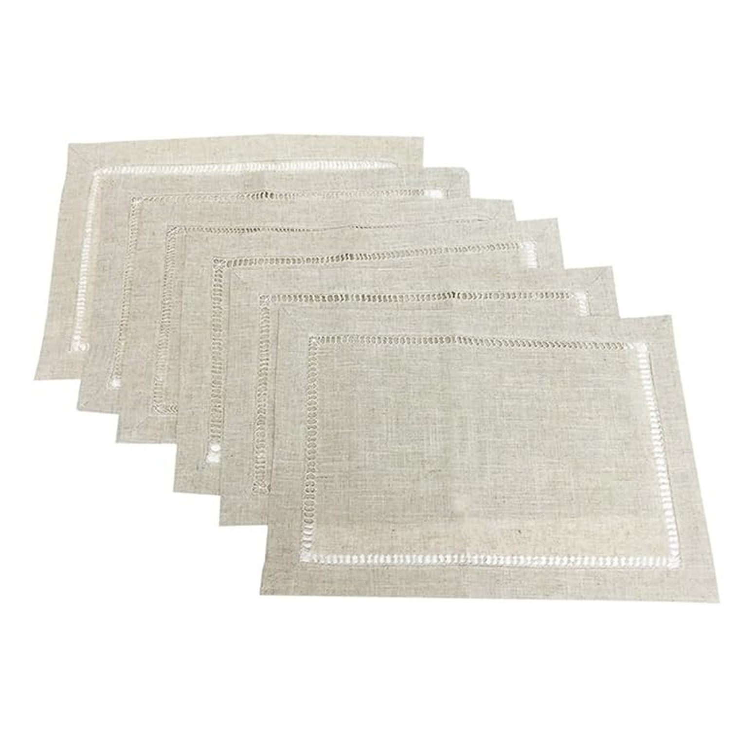 Handmade Hemstitch Contemporary Linen Blend 14" W x 20" L Placemats, Set of 6