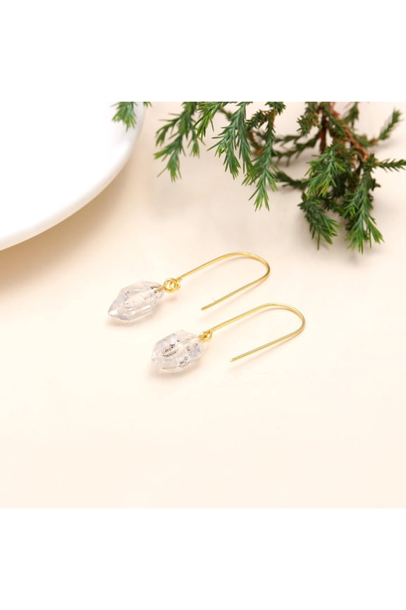 Handmade Herkimer Diamond Earrings Raw Crystal Boho Minimalist Jewelry Gold Plated Studs Unique Gift for Her